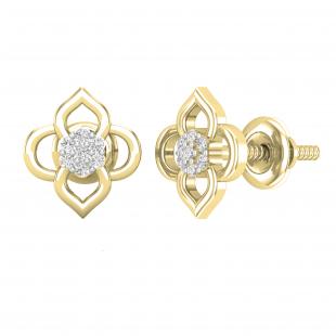 0.06 Carat (ctw) Round White Diamond Ladies Flower Shape Stud Earrings 14K Yellow Gold