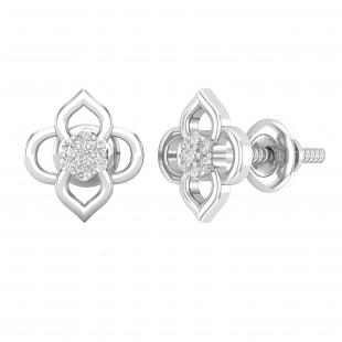 0.06 Carat (ctw) Round White Diamond Ladies Flower Shape Stud Earrings Sterling Silver