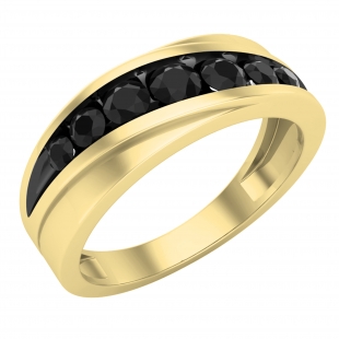 0.80 Carat (ctw) Round Black Diamond Mens Wedding Anniversary Band Ring 3/4 CT 10K Yellow Gold