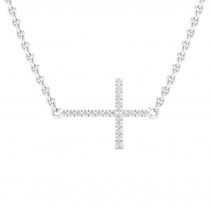 0.07 Carat (ctw) Round White Diamond Ladies Sideways Cross Pendant 10K White Gold