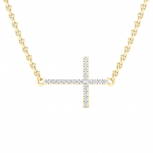 0.07 Carat (ctw) Round White Diamond Ladies Sideways Cross Pendant 10K Yellow Gold
