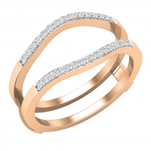 0.20 Carat (ctw) Round White Diamond Ladies Enhancer Guard Double Ring 1/5 CT 10K Rose Gold