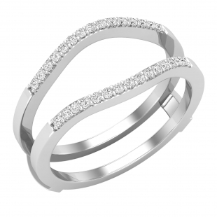 0.20 Carat (ctw) Round White Diamond Ladies Enhancer Guard Double Ring 1/5 CT Sterling Silver