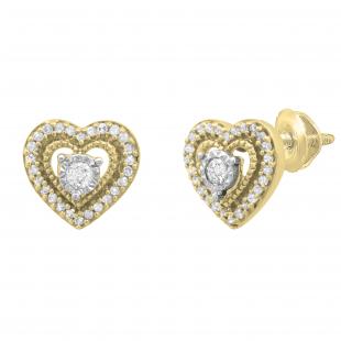 0.15 Carat (ctw) Round White Diamond Ladies Heart Shape Stud Earrings 10K White & Yellow Gold