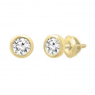0.25 Carat (ctw) Round White Diamond Ladies Solitaire Stud Earrings 1/4 CT 14K Yellow Gold