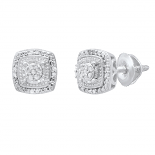 0.10 Carat (ctw) Round White Diamond Ladies Cluster Style Stud Earrings 1/10 CT Sterling Silver