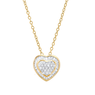 0.25 Carat (ctw) Round & Baguette White Diamond Ladies Heart Shape Pendant 1/4 CT 10K Yellow Gold