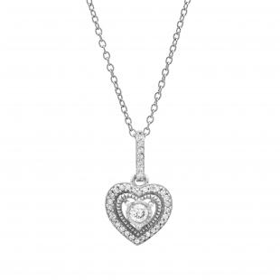 0.13 Carat (ctw) Round White Diamond Ladies Double Heart Pendant Sterling Silver