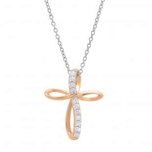 0.12 Carat (ctw) Round White Diamond Ladies Infinity Loop Cross Pendant 10K Rose Gold