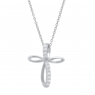 0.12 Carat (ctw) Round White Diamond Ladies Infinity Loop Cross Pendant Sterling Silver