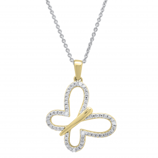 0.03 Carat (ctw) Round White Diamond Ladies Butterfly Pendant 14K Yellow Gold