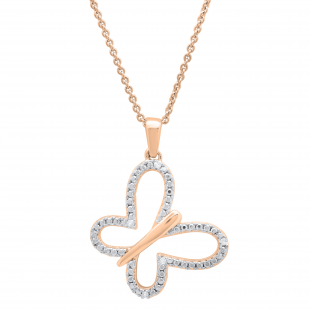 0.03 Carat (ctw) Round White Diamond Ladies Butterfly Pendant 10K Rose Gold