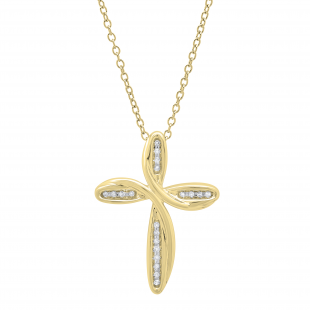 0.05 Carat (ctw) Round White Diamond Ladies Loop Cross Pendant 10K Yellow Gold