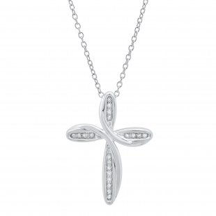 0.05 Carat (ctw) Round White Diamond Ladies Loop Cross Pendant Sterling Silver