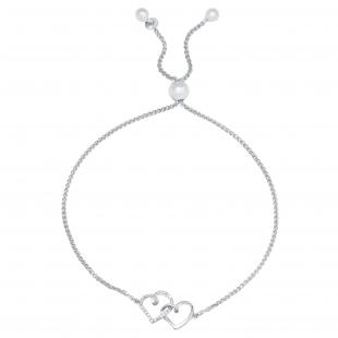 Ladies Swirl Heart Link Bracelet With Round White Diamond Accents Sterling Silver
