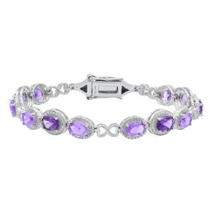 7x5mm Each Oval Amethyst with Round White Diamond Halo Frame Infinity Link Tennis Bracelet for Women in 925 Sterling Silver