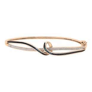 0.15 Carat (ctw) Round Blue & White Diamond Twisted Bangle Bracelet for Women in 14K Rose Gold