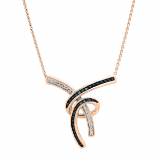 0.15 Carat (ctw) Round White & Blue Diamond Ladies Fashion Pendant, 18K Rose Gold