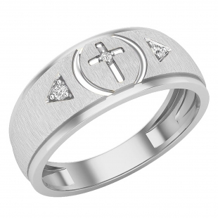 0.06 Carat (ctw) Round White Diamond Mens Cross Wedding Band Sterling Silver