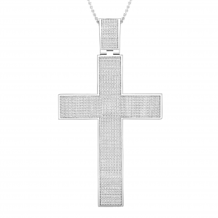 2.50 Carat (ctw) Round White Diamond Mens Cross Pendant, Sterling Silver