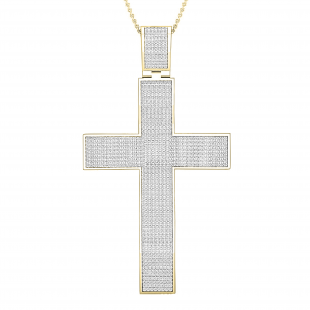 2.50 Carat (ctw) Round White Diamond Mens Cross Pendant, 10K Yellow Gold