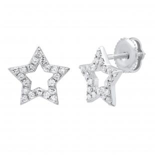0.35 Carat (ctw) Round White Diamond Ladies Star Shape Stud Earrings 1/3 CT 10K White Gold