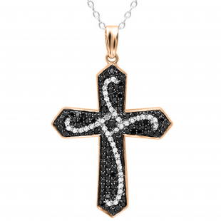 0.60 Carat (ctw) Round Black & White Diamond Mens Ladies Unisex Cross Pendant, 10K Rose Gold