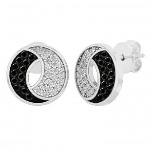 0.25 Carat (ctw) Round Black & White Diamond Ladies Circle Stud Earrings 1/4 CT 10K White Gold