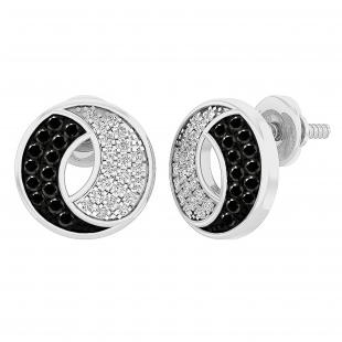 0.25 Carat (ctw) Round Black & White Diamond Ladies Circle Stud Earrings 1/4 CT 14K White Gold