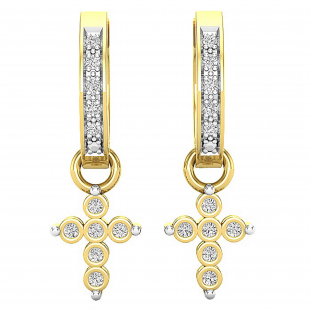 0.15 Carat (ctw) Round White Diamond Ladies Cross Huggies Hoop Dangle Earrings 10K Yellow Gold