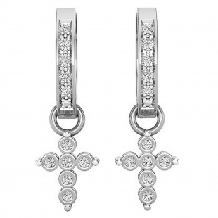 0.15 Carat (ctw) Round White Diamond Ladies Cross Huggies Hoop Dangle Earrings Sterling Silver