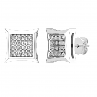 0.12 Carat (ctw) Round White Diamond Mens Hip Hop Kite Shape Iced Stud Earrings Sterling Silver