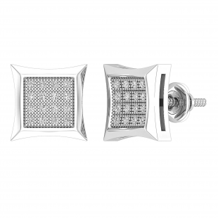 0.12 Carat (ctw) Round White Diamond Mens Hip Hop Kite Shape Iced Stud Earrings Sterling Silver