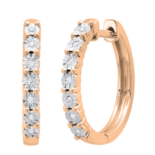 0.07 Carat (ctw) Round White Diamond Ladies Dainty Huggies Hoop Earrings 10K Rose Gold