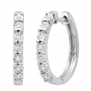 0.07 Carat (ctw) Round White Diamond Ladies Dainty Huggies Hoop Earrings Sterling Silver