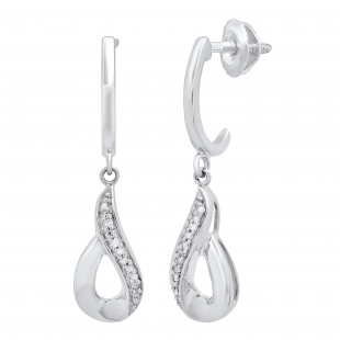0.10 Carat (ctw) Round White Diamond Ladies Swirl Style Drop Earrings 1/10 CT Sterling Silver