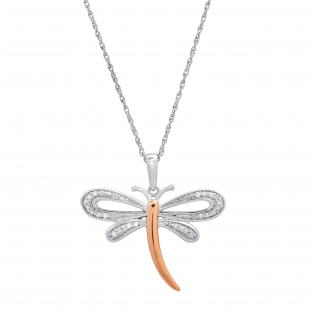 0.11 Carat (ctw) Round White Diamond Ladies Fashion Dragonfly Pendant Sterling Silver