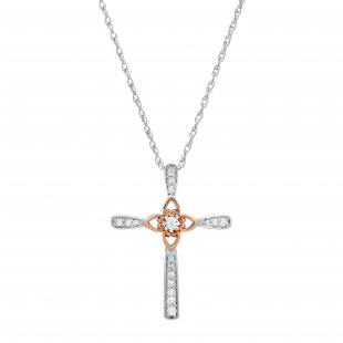 0.13 Carat (ctw) Round Diamond Ladies Cross Flower Pendant Sterling Silver and 10K Rose Gold Plate