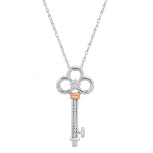 0.06 Carat (ctw) Round White Diamond Ladies Fashion Key Pendant Rose Gold Plated Sterling Silver