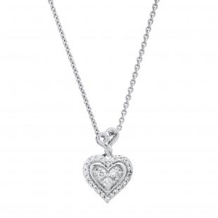 0.18 Carat (ctw) Round White Diamond Ladies Fashion Heart Pendant Sterling Silver