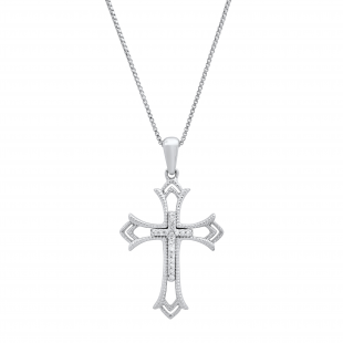 0.05 Carat (ctw) Round White Diamond Ladies Fashion Cross Religious Pendant Sterling Silver