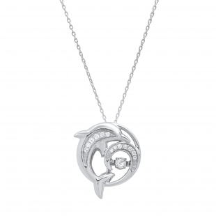 0.13 Carat (ctw) Round White Diamond Ladies Dolphin Fashion Pendant, Sterling Silver