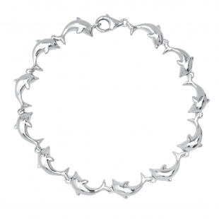 Ladies Fashion Dolphin Bracelet with Round White Diamond Accents Sterling Silver