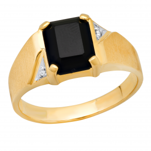 10X8 mm Emerald Onyx & Round White Diamond Mens Brushed Anniversary Wedding Band 10K Yellow Gold