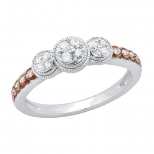Round Amethyst & White Diamond Ladies Cluster Engagement Ring Rose Gold Plated Sterling Silver