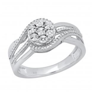 Round White Diamond Ladies Twisted Swirl Engagement Ring Sterling Silver