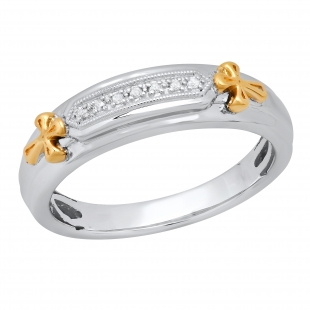 0.04 Carat (ctw) Round White Diamond Mens Cross Wedding Band Sterling Silver