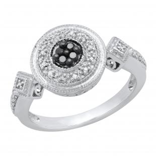 0.12 Carat (ctw) Round White & Black Diamond Ladies Cluster Style Engagement Ring Sterling Silver