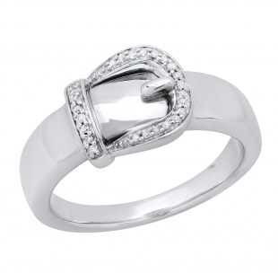 0.08 Carat (ctw) Round White Diamond Ladies Buckle Right Hand Ring Sterling Silver
