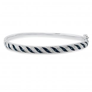 0.10 Carat (ctw) Round Blue & White Diamond Ladies Fashion Bangle Bracelet 1/10 CT Sterling Silver